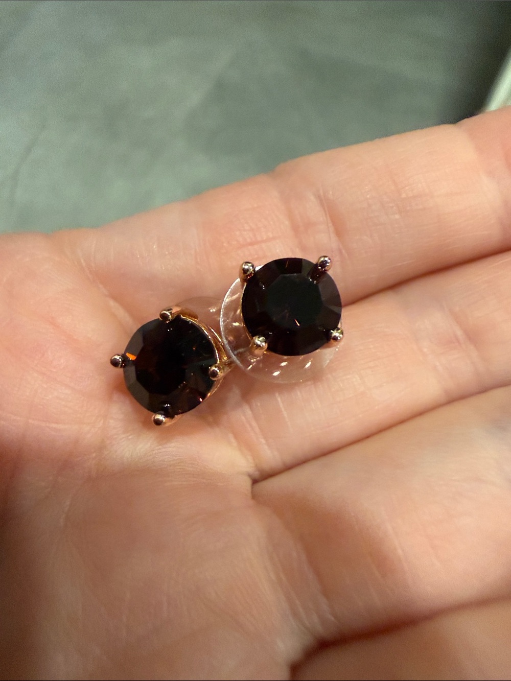 Park Lane Deep Garnet Round Stud Earrings in Rose Gold Tone
